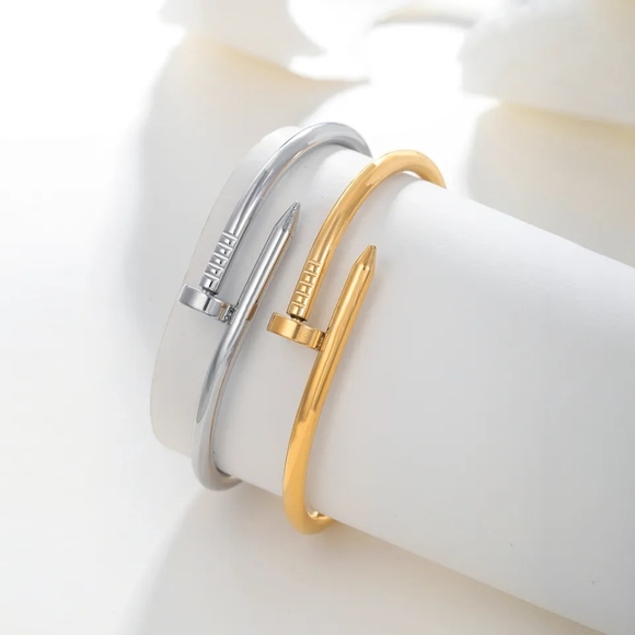 3 Color Gold Silver Rose Classic Brand Nail Open Bracelet Bangle - Picture 2 of 6